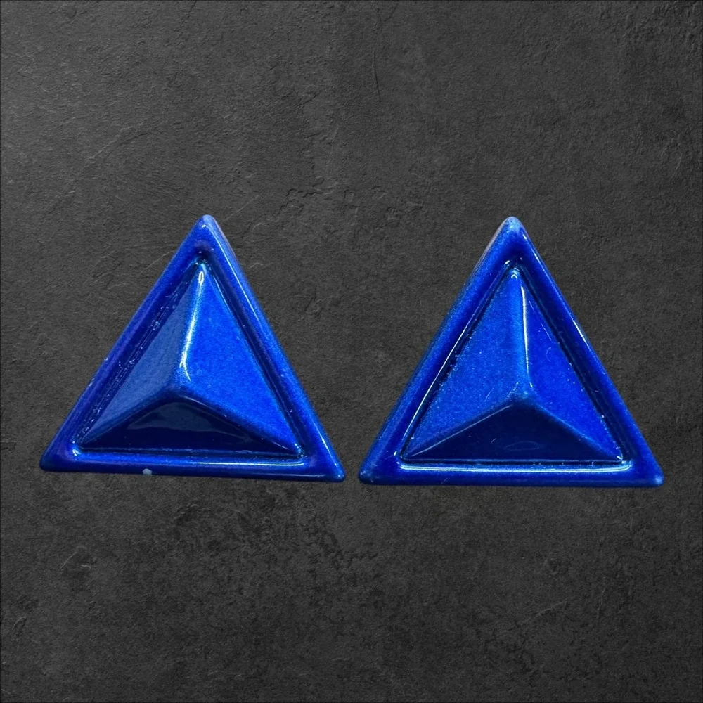 Triangle Clip On Earrings Womens Cobalt Blue Geometric 80s/90's‎ Funky